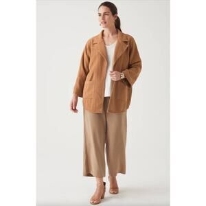 J. Jill Camel Muslin Cotton Open Front Relaxed Gauze Pocket Front Blazer XL